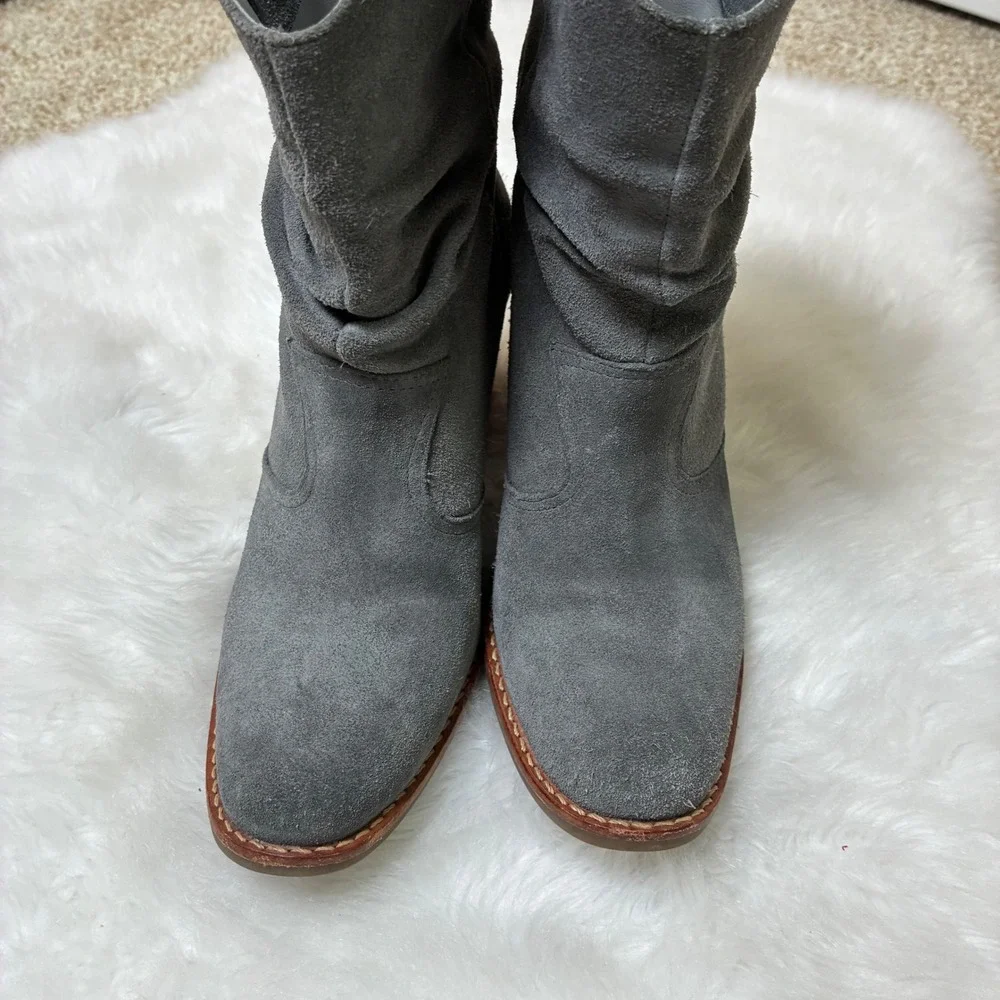J. Jill Waylon Slouch Suede Ankle Boots Grey Leather Block Heel 7M 2017233